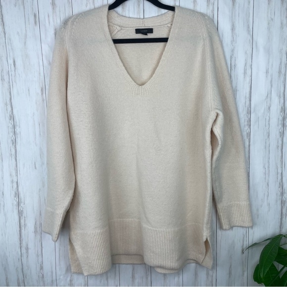 J. Crew Stretch-wool V-neck tunic sweater cream S - Picture 3 of 7